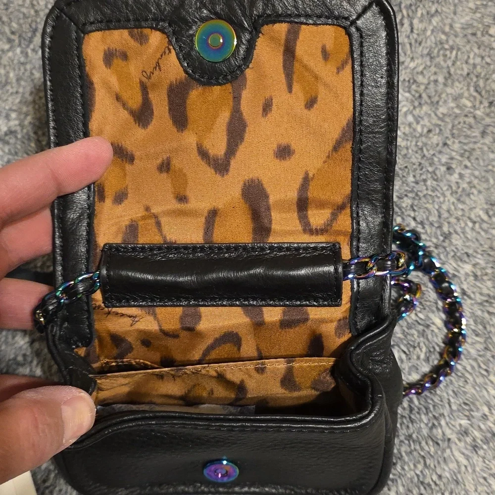 NWT Aimee Kestenberg Iridescent Metal Accents Black Pebbled Leather Mini Bag - Picture 5 of 7
